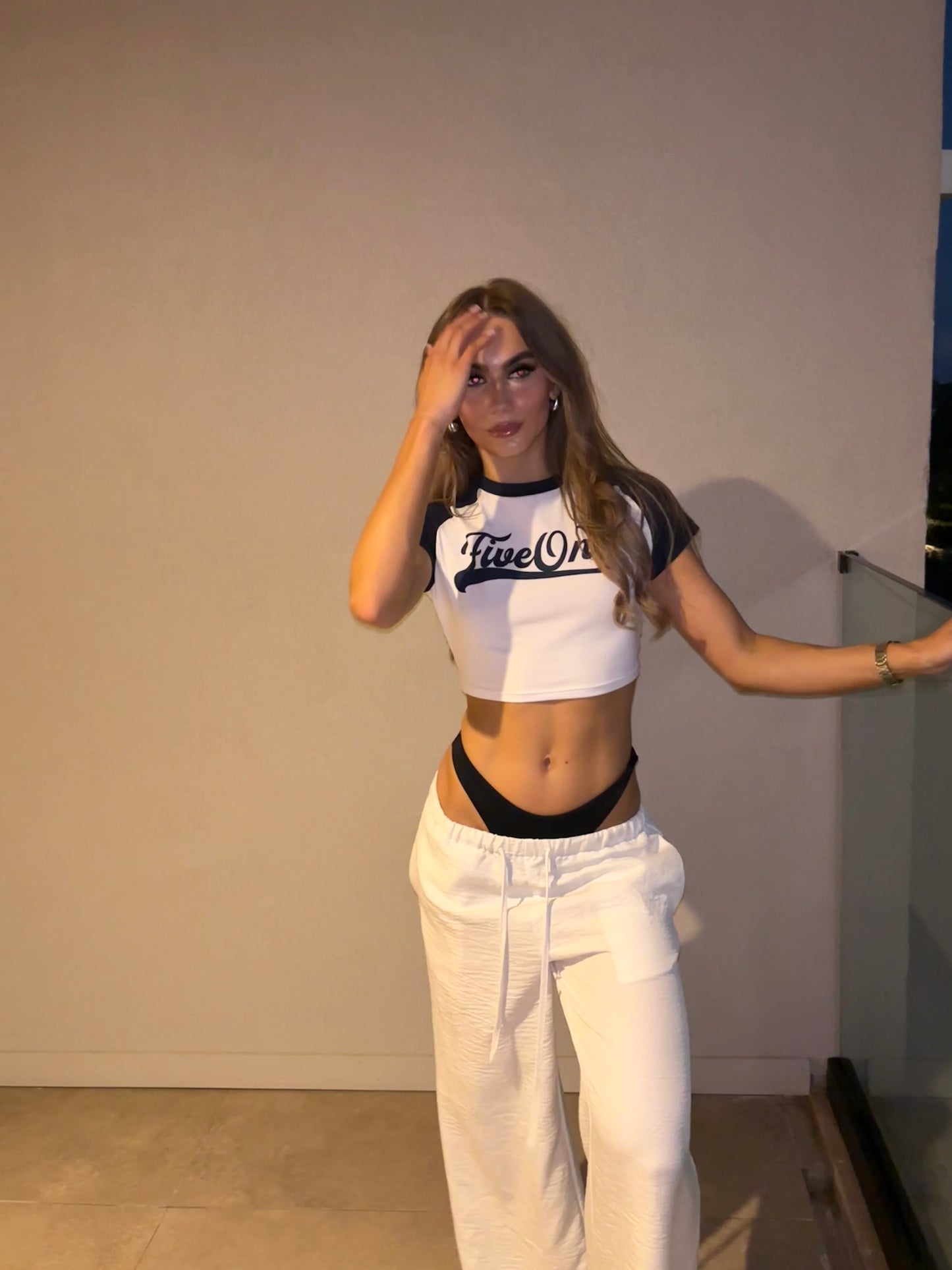 Navy & White Women's Crop Top