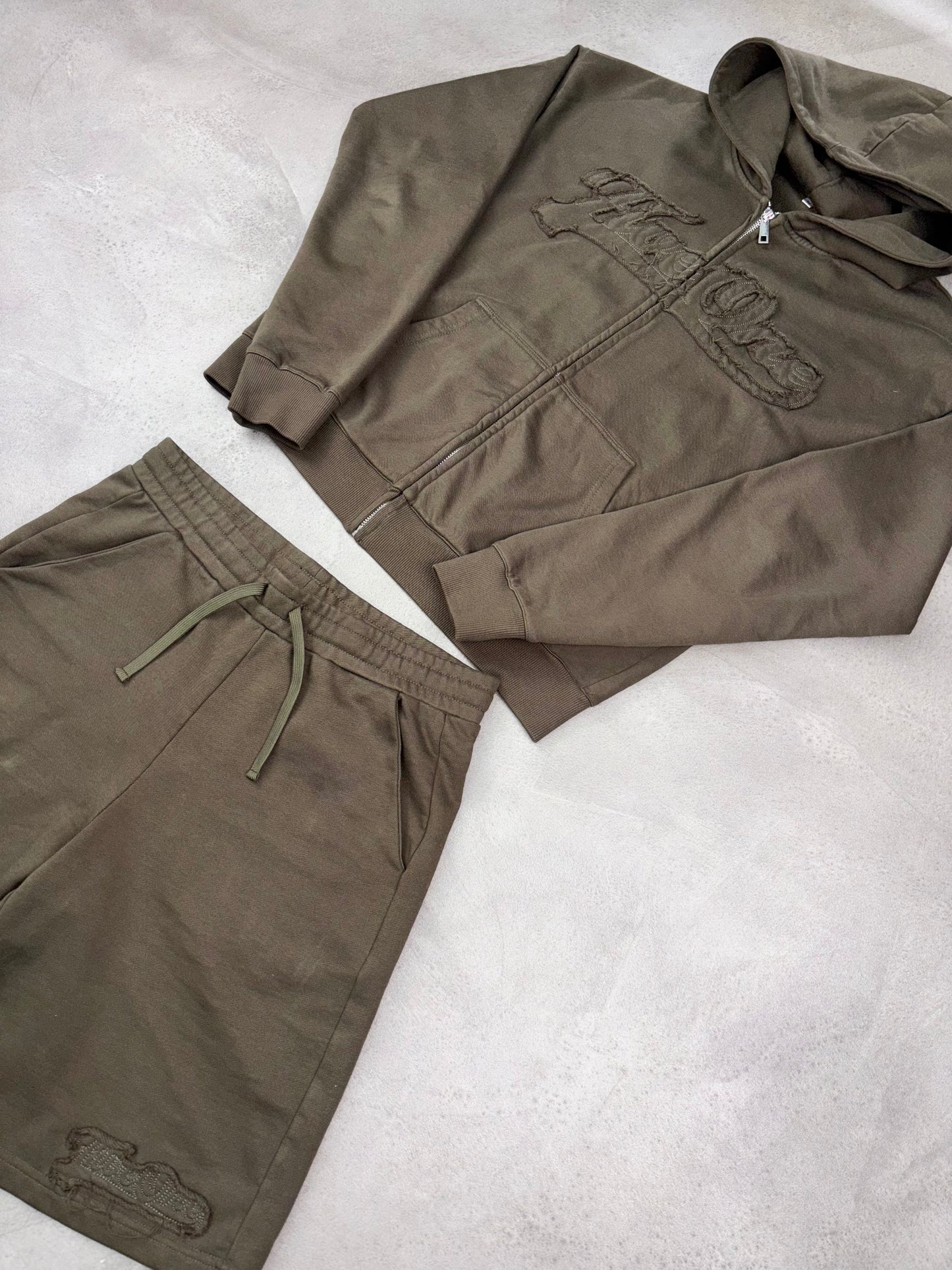 Five One Patchwork Shorts – Olive Taupe