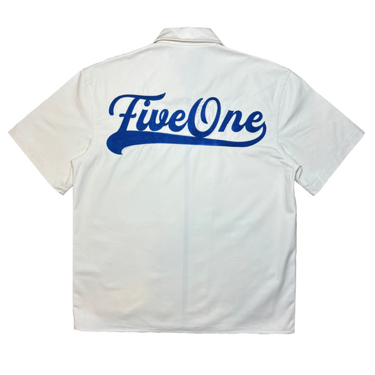 White Canvas Over-Shirt (Blue Embroidery)