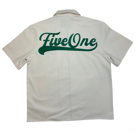 White Canvas Over-Shirt (Green Embroidery)