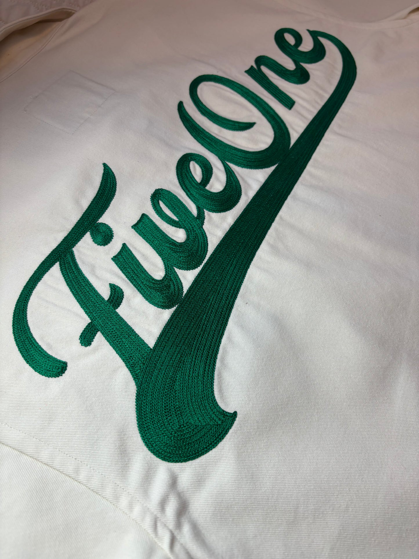 White Canvas Over-Shirt (Green Embroidery)