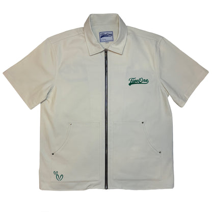 White Canvas Over-Shirt (Green Embroidery)